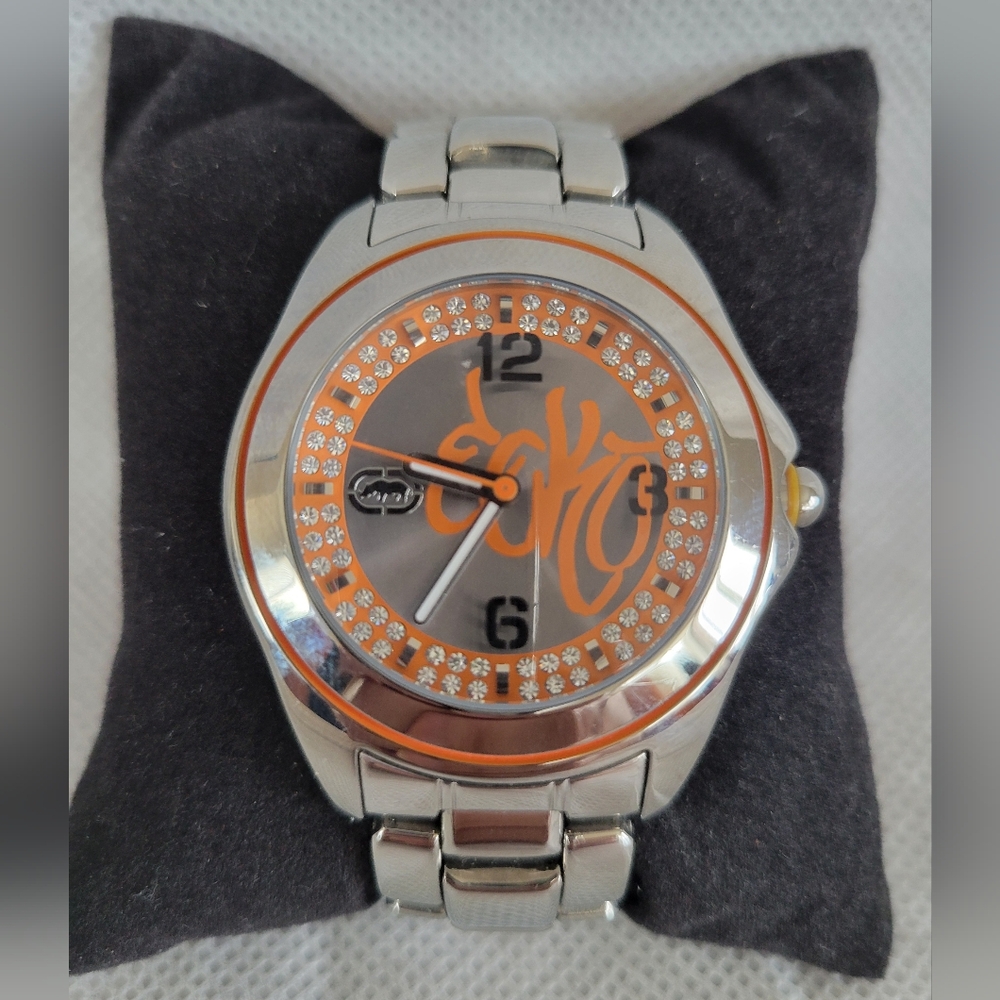 Marc Ecko Silver/Orange Men's Watch **Worn - Excellent Condition** Needs Battery